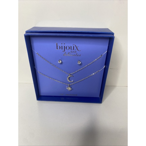 bijoux bar delicates star and moon necklaces and cz stud earrings set new in box - Picture 1 of 4